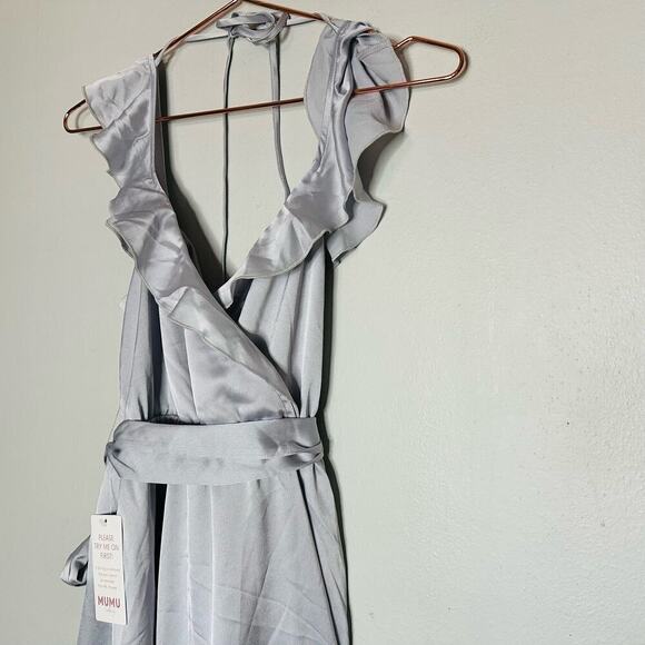 Show Me Your Mumu Samantha Silver Ruffle Layer Wrap Dress Size Extra Small NWT - Picture 10 of 16